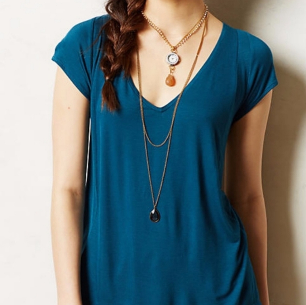 Anthropologie NEW Deletta Emerald Green Teal Knit Top Tee Size XS